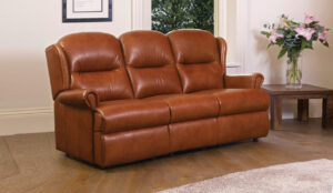 Malvern Small Leather Fixed 3-Seater Settee