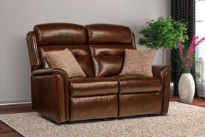 Roma Small Leather Fixed 2-Seater Settee