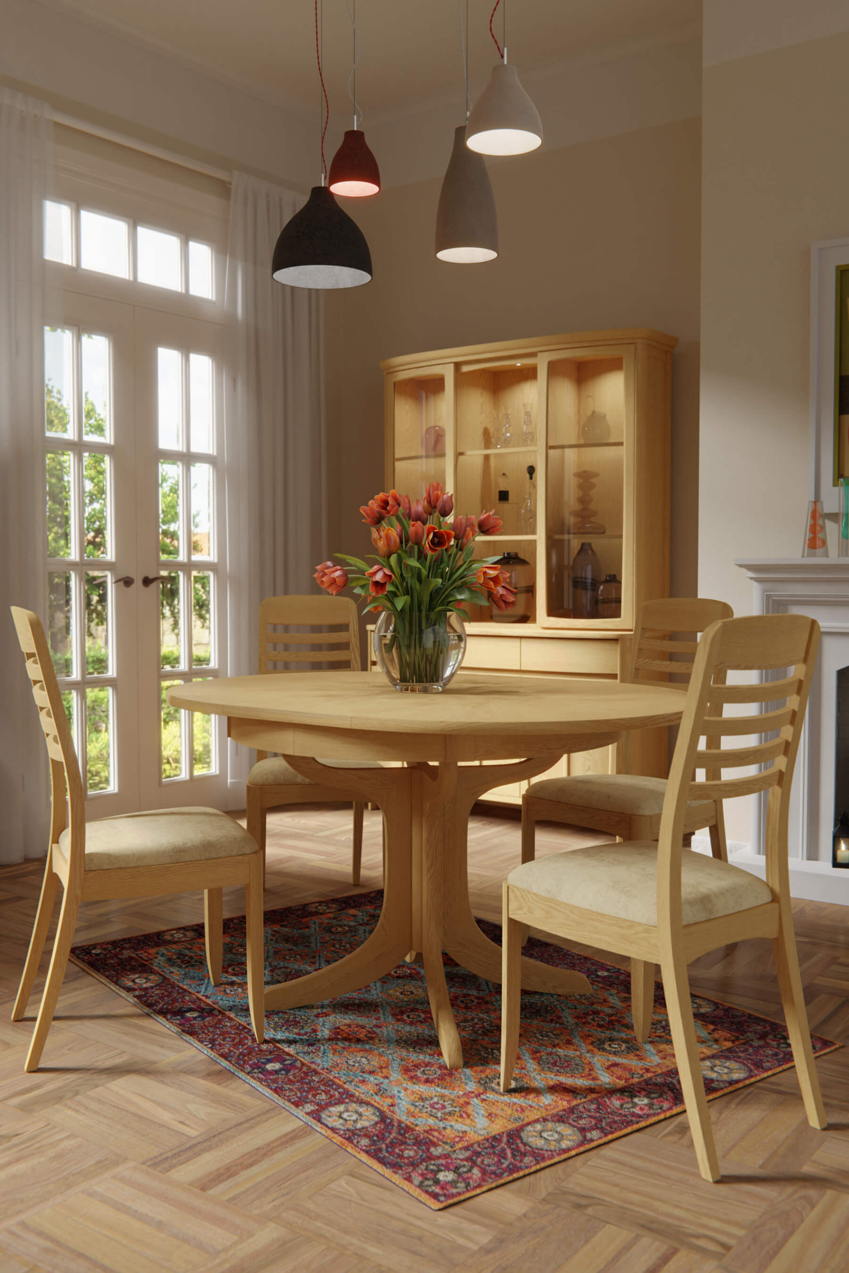 Shadows Round Sunburst Pedestal Dining Table (Oak) - Main Image