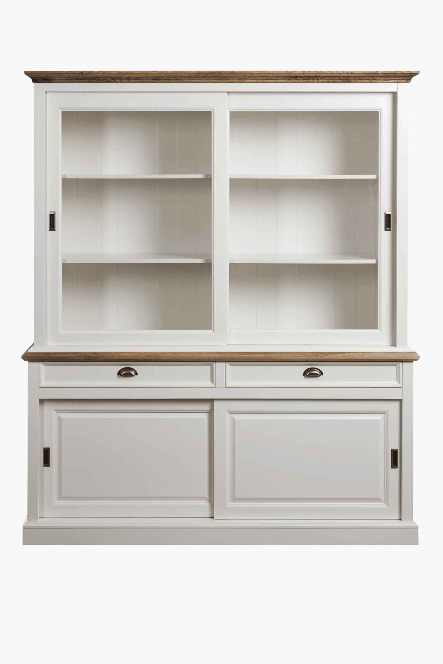 Oakdale 4 Sliding Door 2 Drawer Wide Display Cabinet (Oak) - Main Image