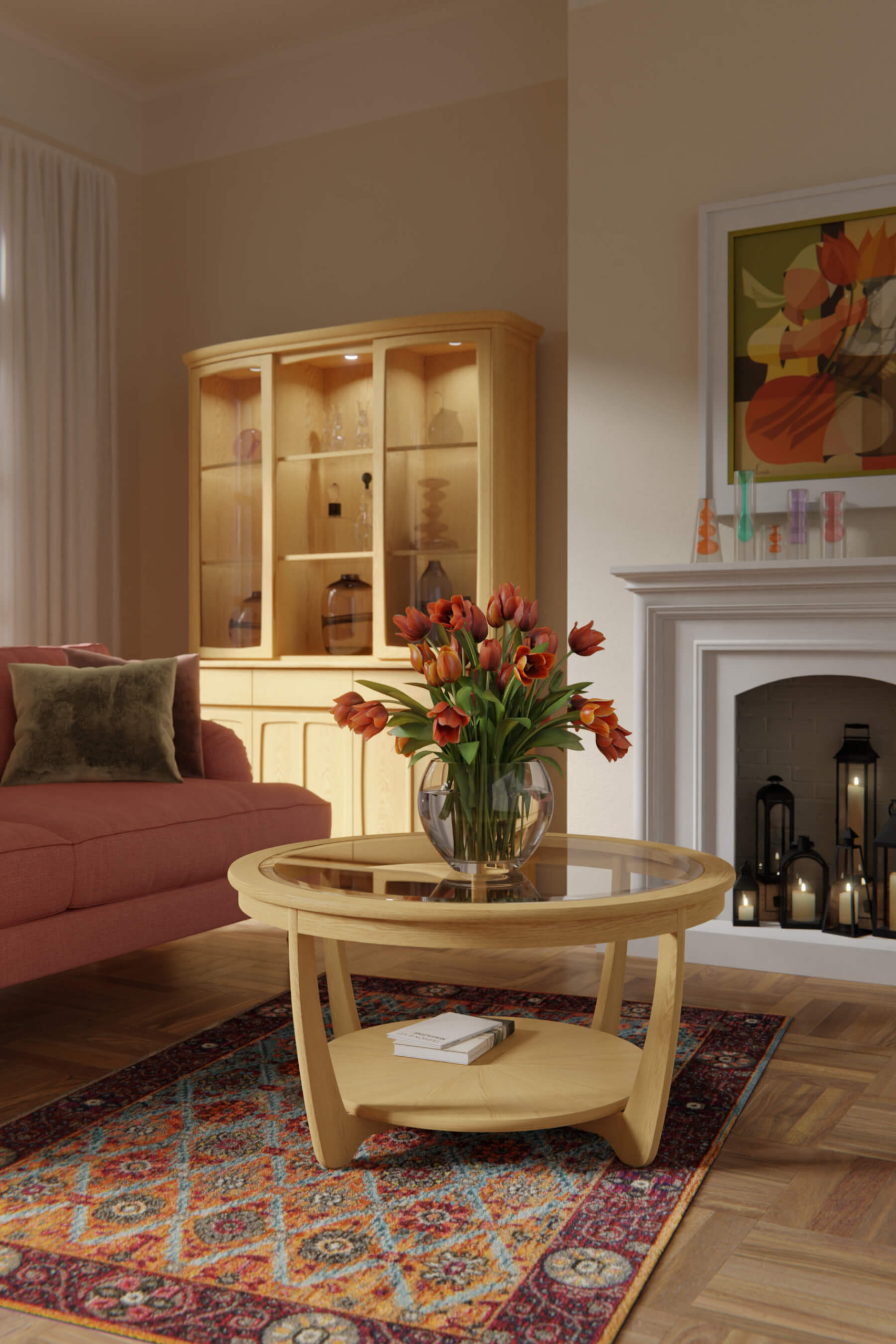 Shadows Glass Round Coffee Table (Oak) - Main Image