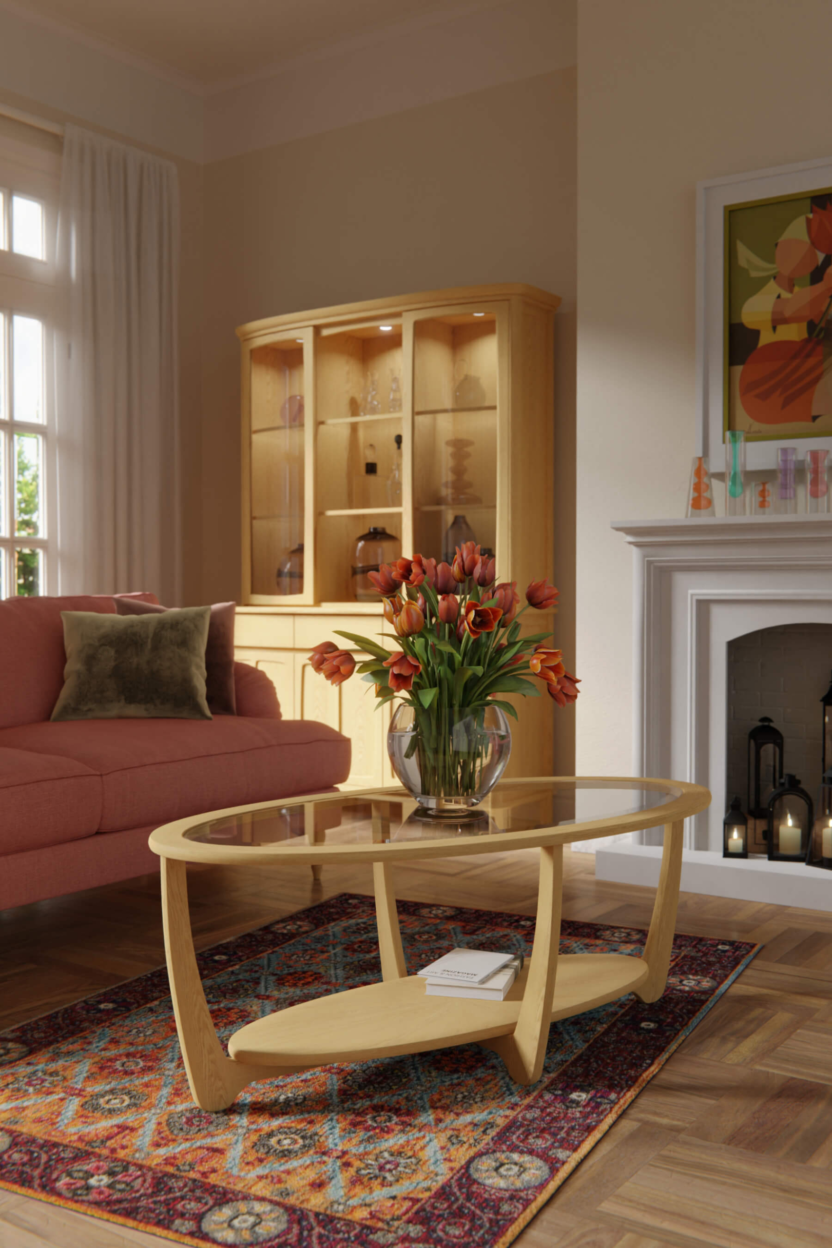 Shadows Glass Oval Coffee Table (Oak) - Main Image