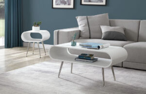 Cosenza – Auckland White & Chrome Coffee Table and Lamp Table Furniture Set