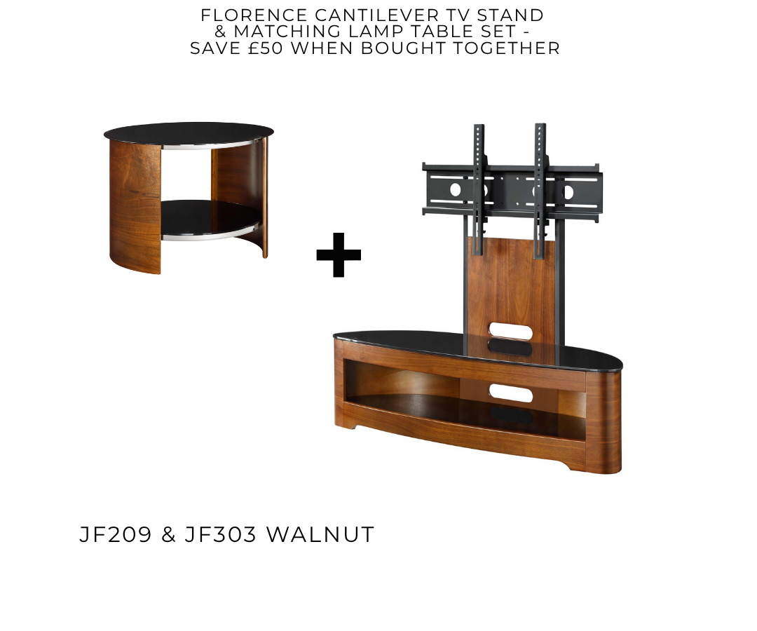 Florence Walnut Cantilever TV Stand & Matching Lamp Table Set - Main Image