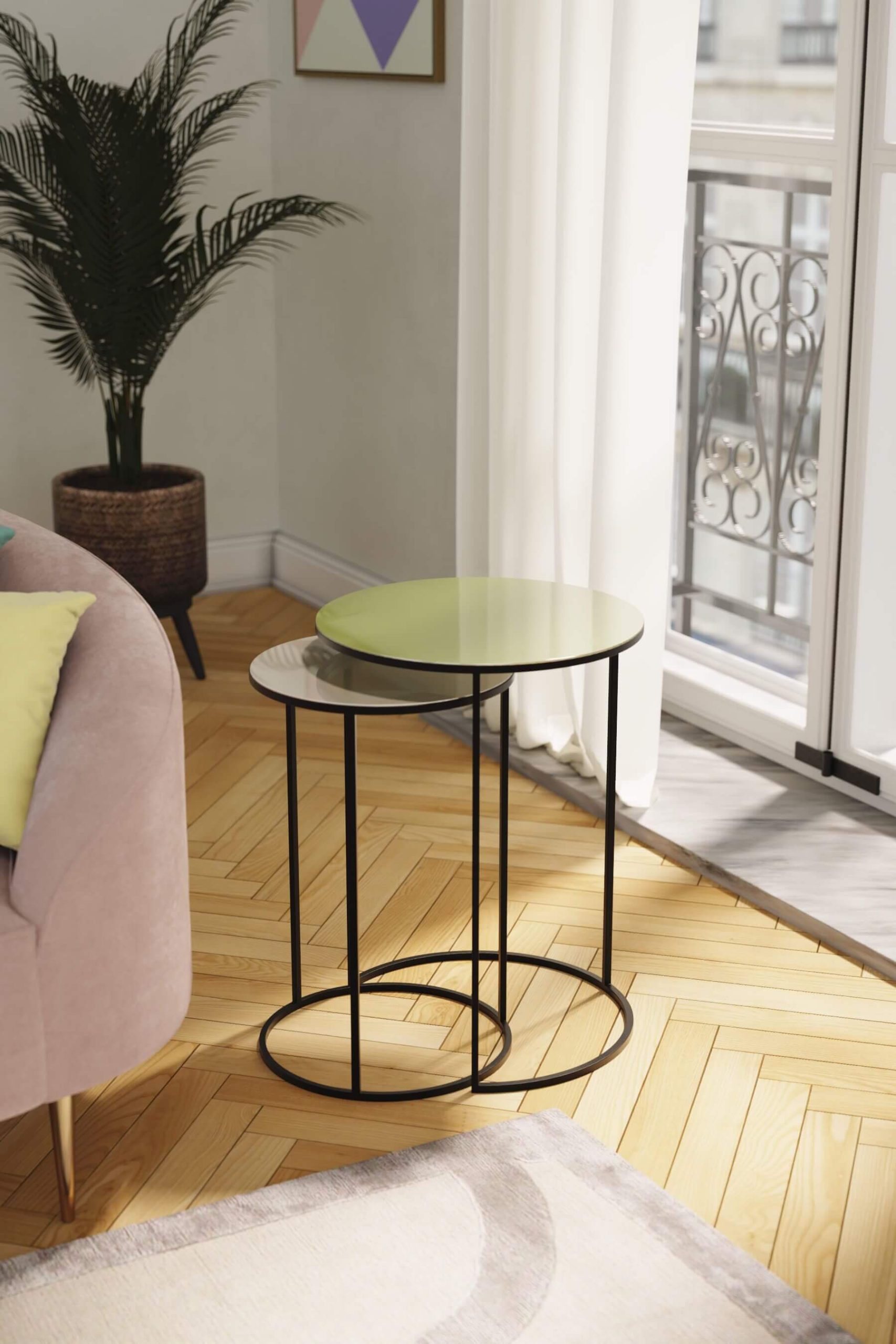 Fulham Nest of Round Tables (Light Green) - Main Image