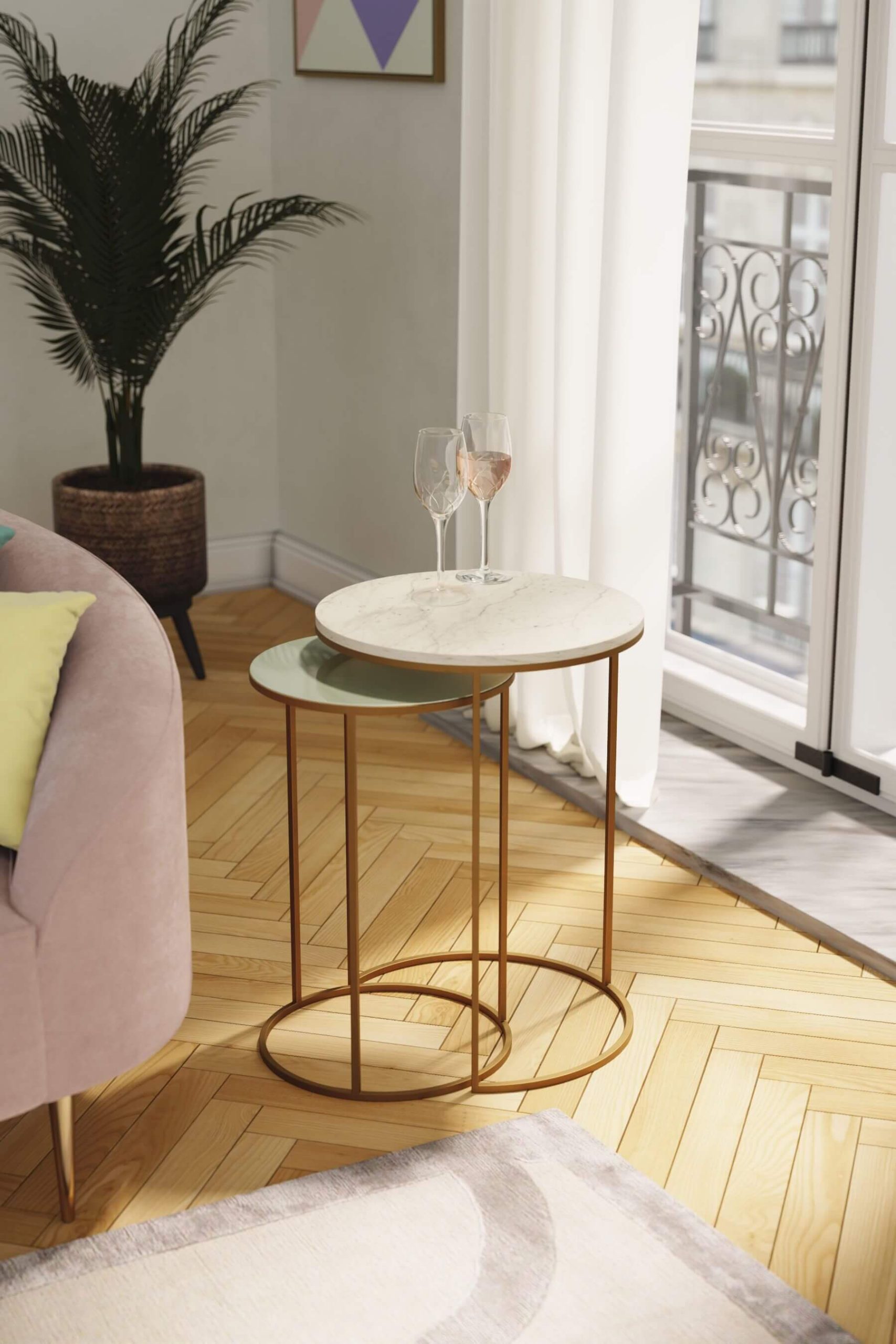 Fulham Nest of Round Tables (White Marble) - Main Image
