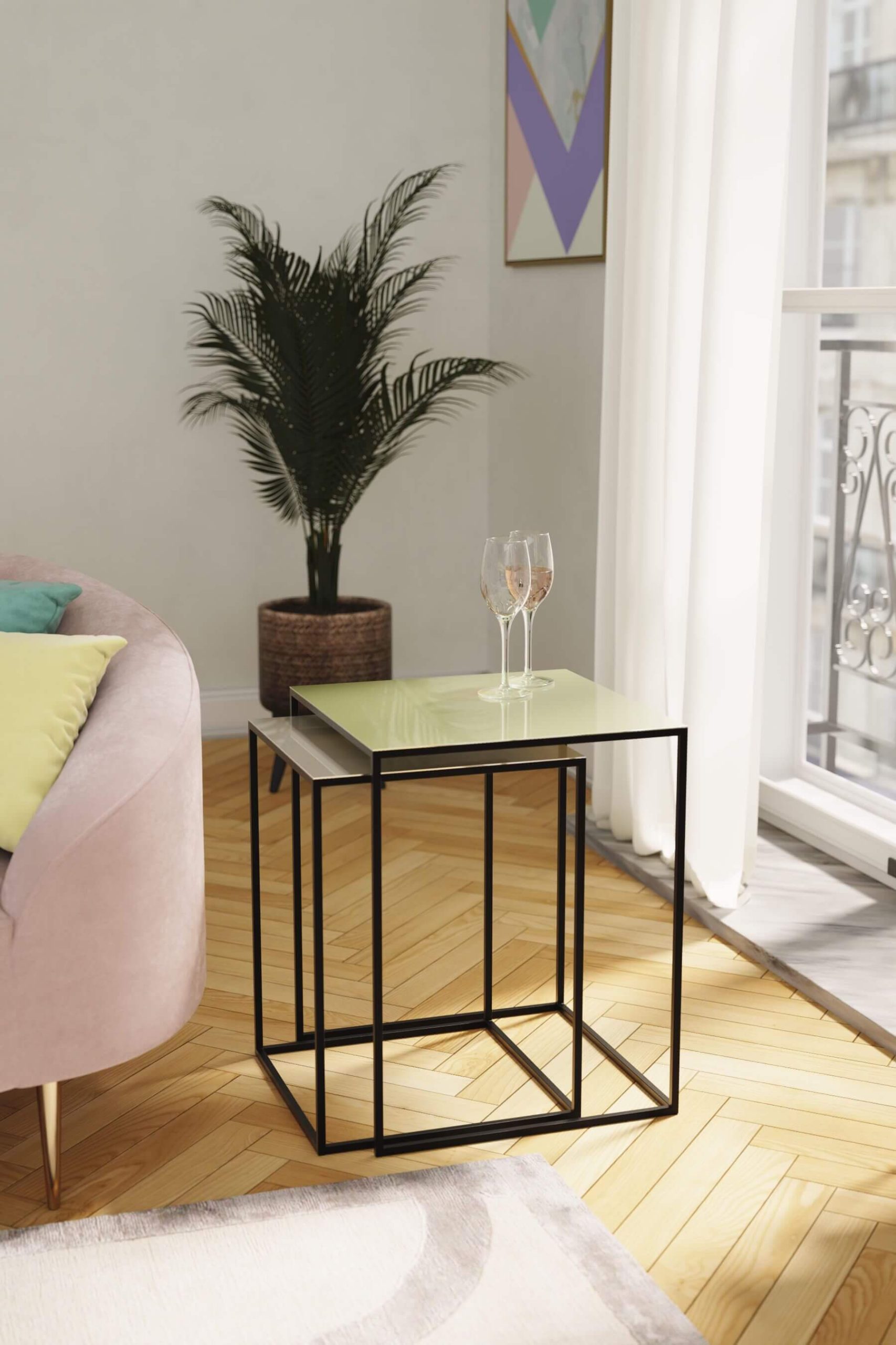 Fulham Nest of Square Tables (Light Green) - Main Image