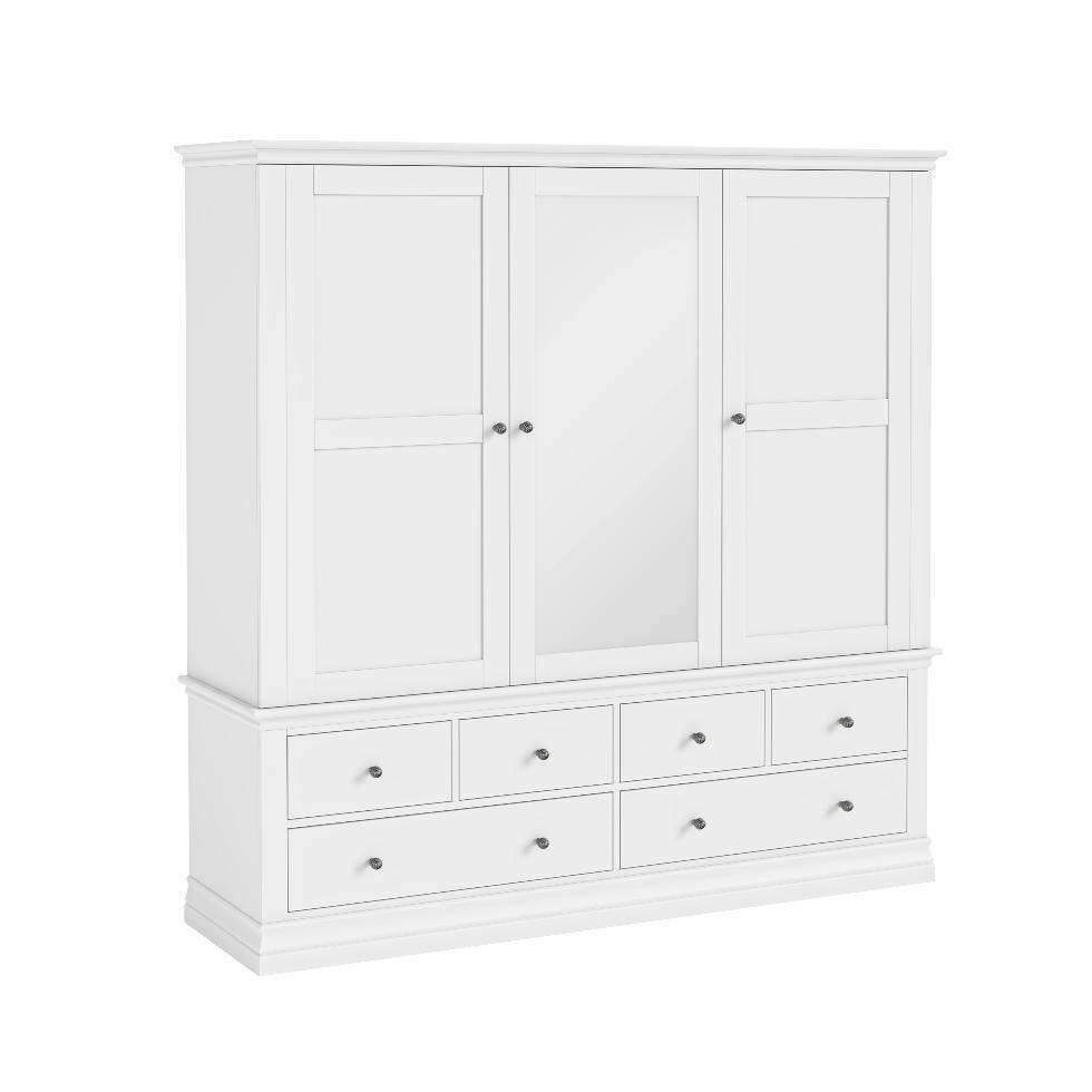 Bordeaux - Triple Wardrobe 6 Drawer - White - Main Image