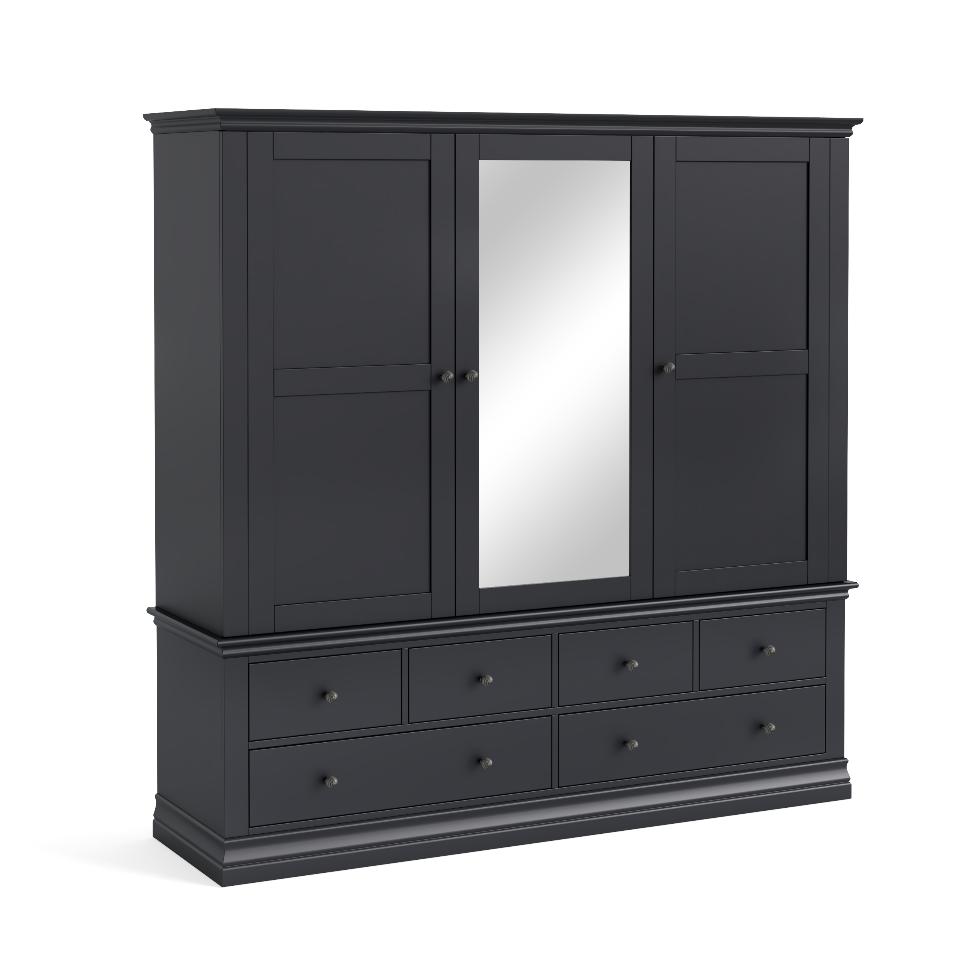 Bordeaux - Triple Wardrobe 6 Drawer - Charcoal - Main Image