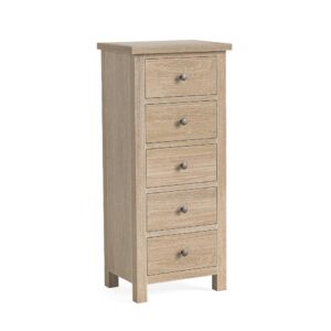Bella Oak – 5 Drawer Tall Chest Oak White Wash
