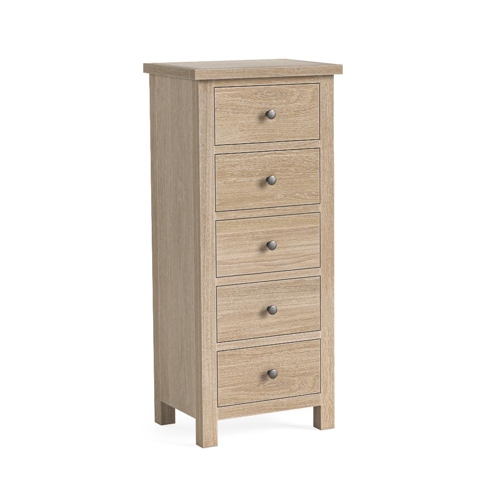 Modern Country - 5 Drawer Tall Chest Oak White Wash - Main Image