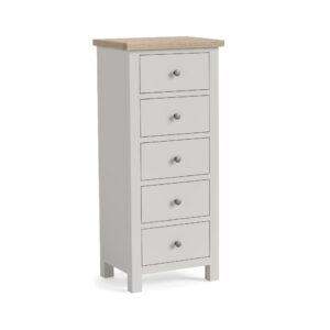 Bella Oak – 5 Drawer Tall Chest Light Grey