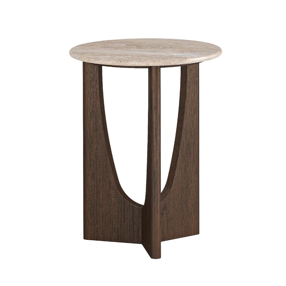California - Round Side Table With Travertine Top - Main Image
