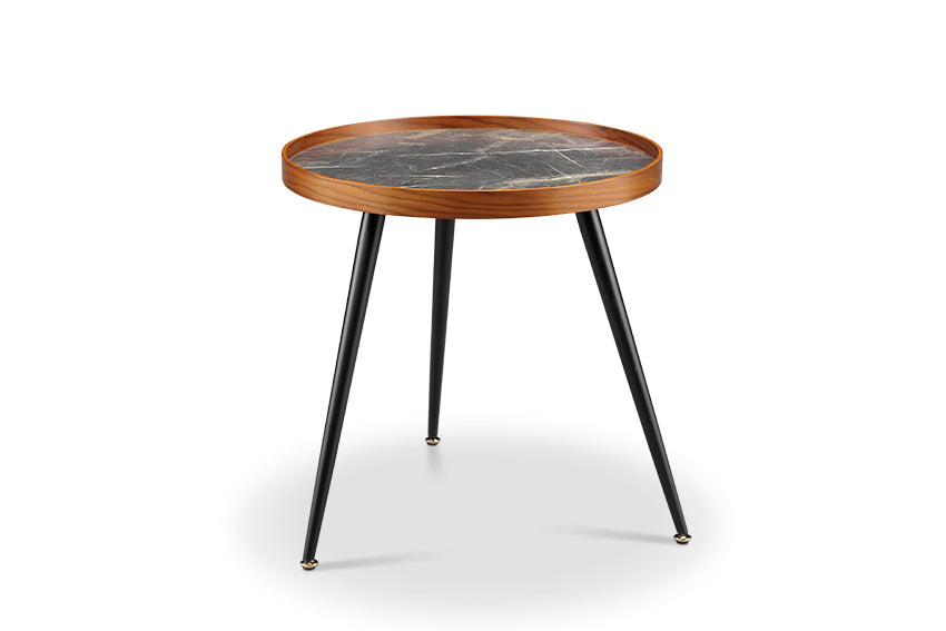 Siena Walnut & Black Marble Side Table - Main Image