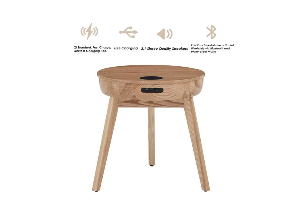 San Francisco Oak Smart Speaker/Charging Side Table - Main Image