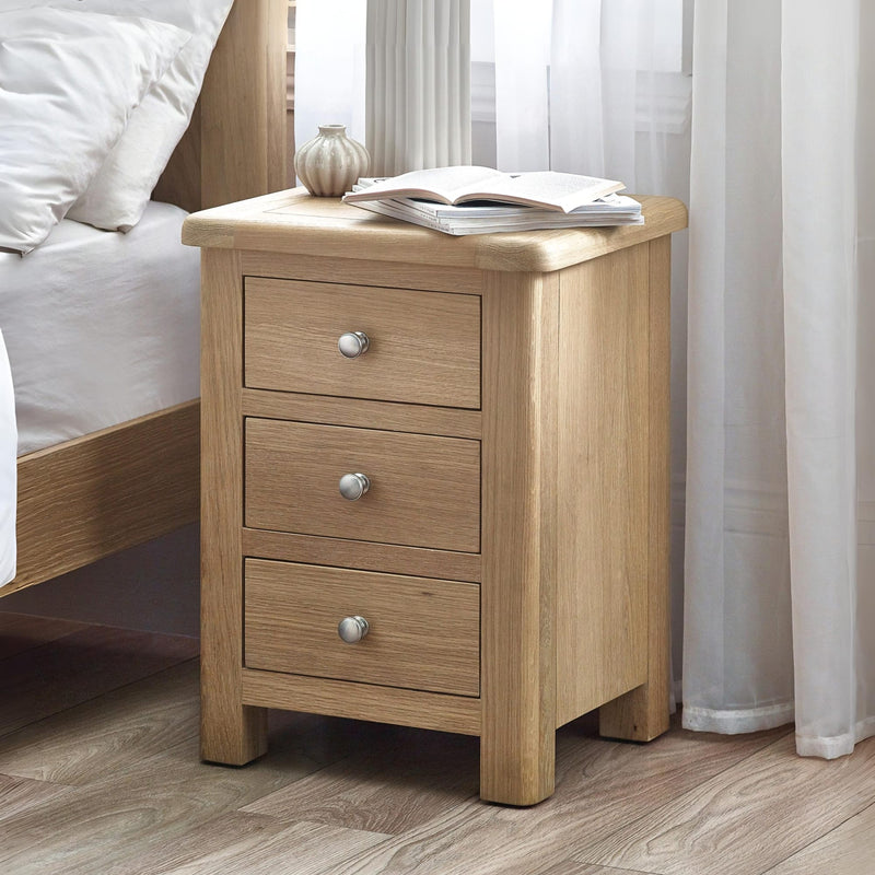 Memphis Limed Oak 3 Drawer Bedside - Main Image