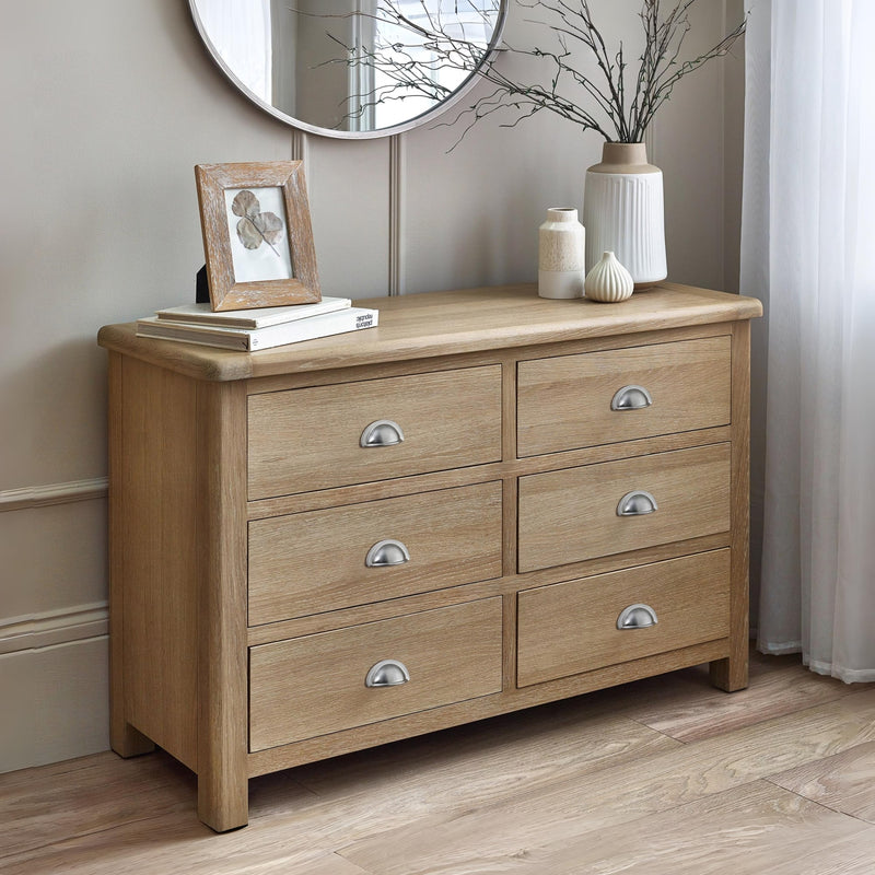 Memphis Limed Oak 6 Drawer Wide Chest - Main Image