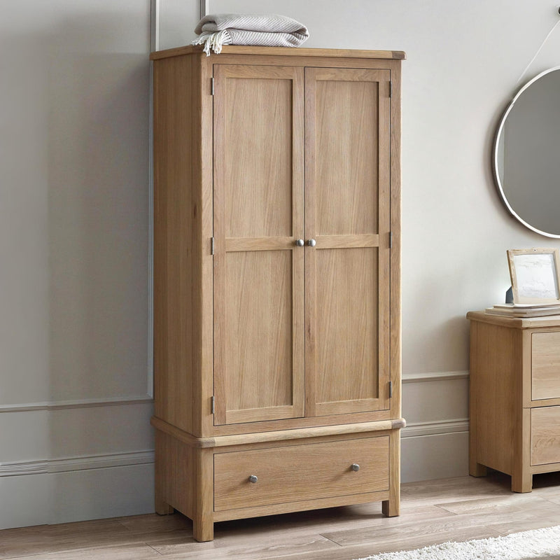 Memphis Limed Oak 2 Door 1 Drawer Wardrobe - Main Image