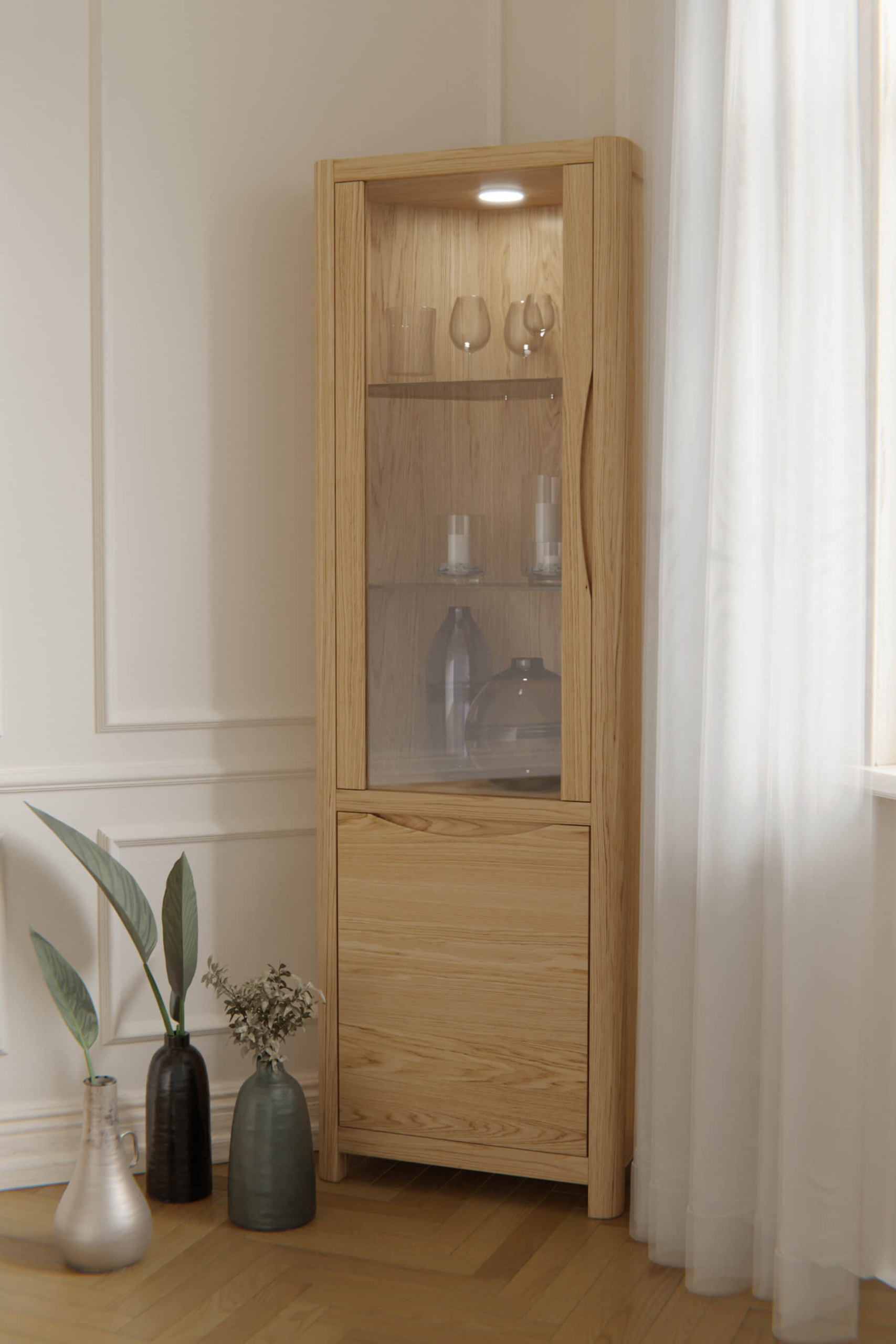 Stockholm 2 Door Corner Display Cabinet (Oak) - Main Image
