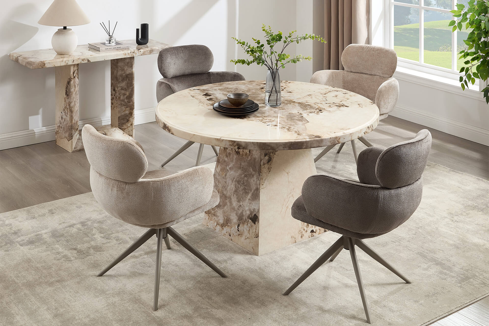 Artemis Round Dining Table 1300 Mottled Mocha - Main Image