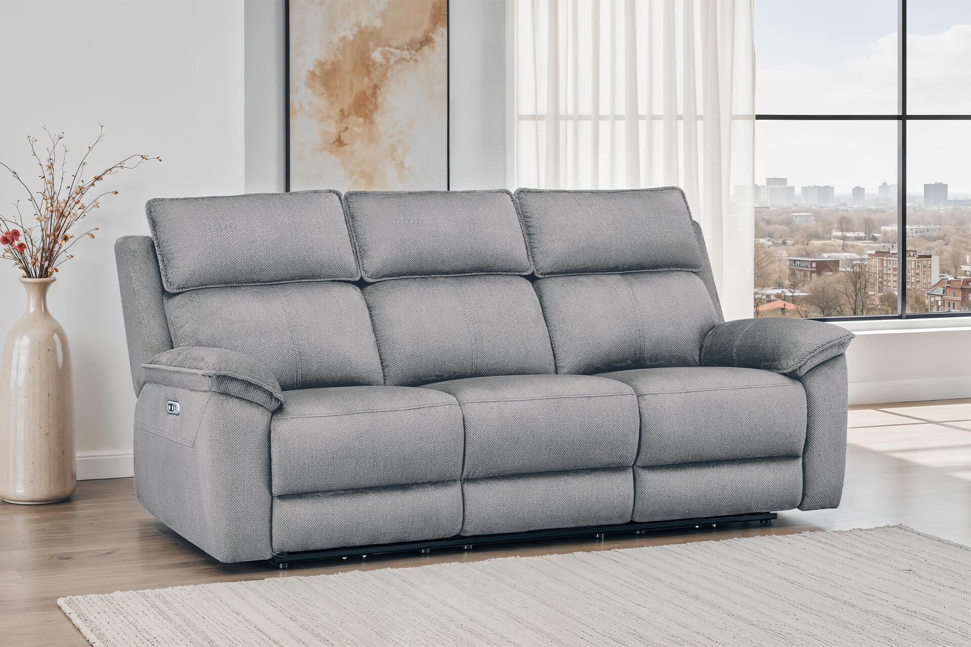 Blaine 3 Seater Electric Recliner Greige - Main Image