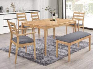 Zurich Oak 150cm Dining Set (Table + 2 Chairs + 2 Carvers + Bench