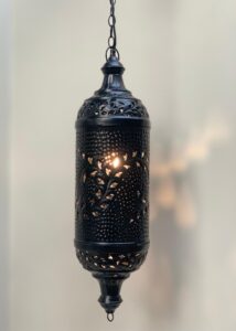 LS800B Hanging Embossed Ceiling Lantern Black 135cm
