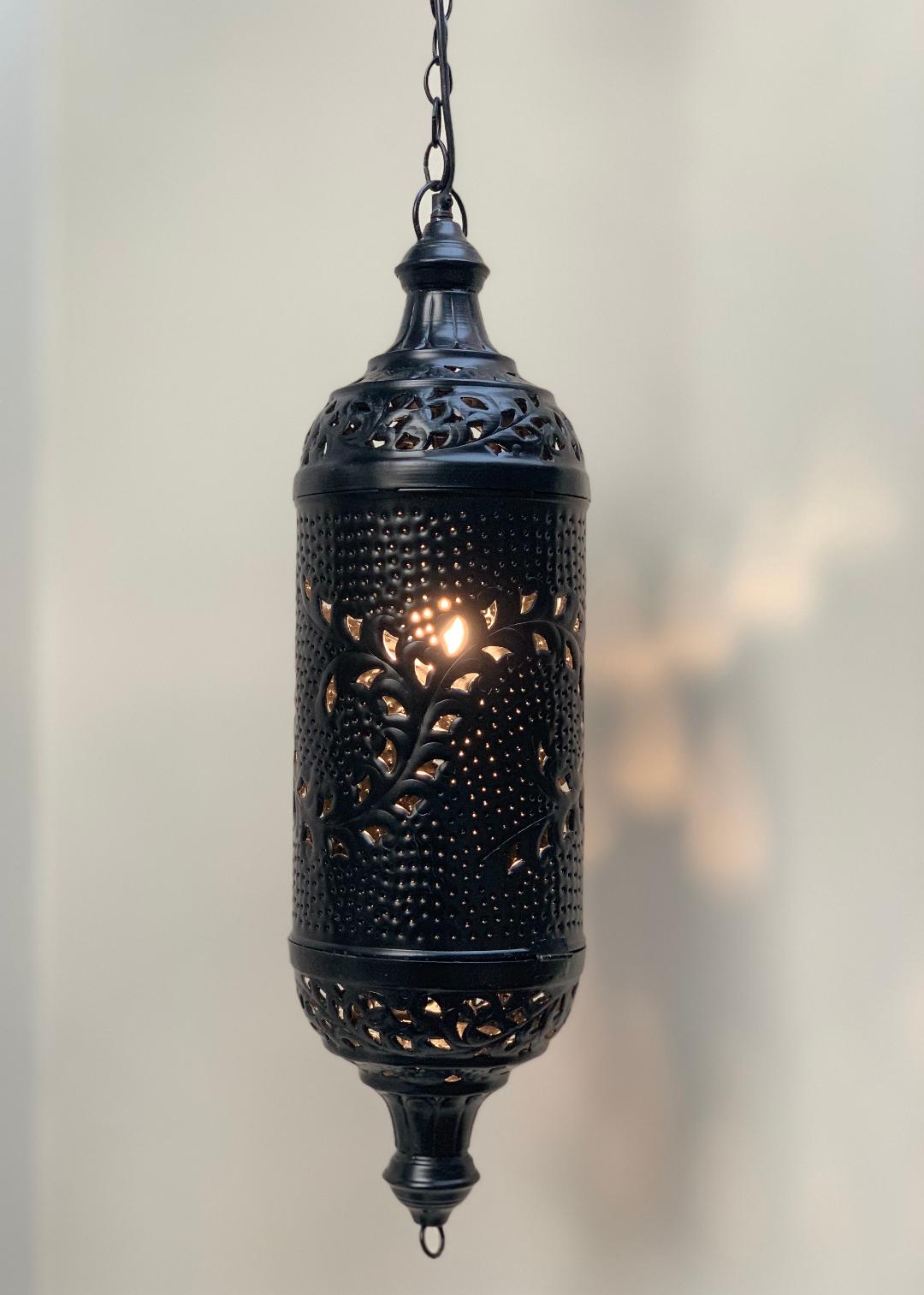 LS800B Hanging Embossed Ceiling Lantern Black 135cm - Main Image