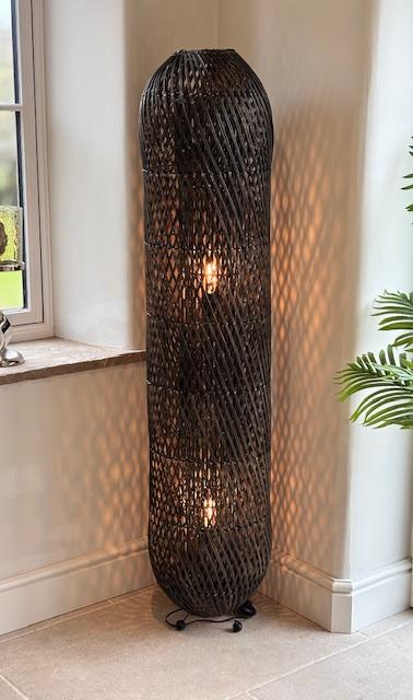 LS29 Rattan Curve Floor Lamp Dark 150cm - Main Image