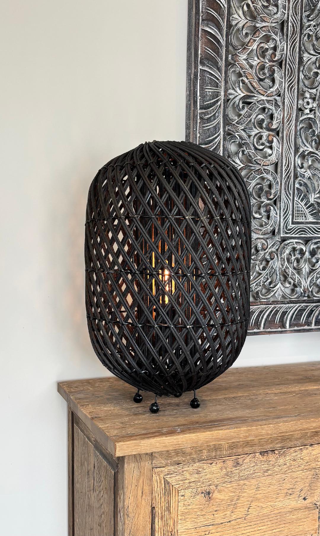 LS27 Rattan Curve Table Lamp Dark 50cm - Main Image